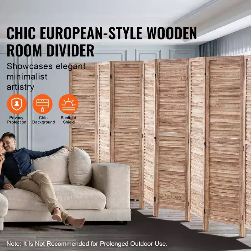 VEVOR Divisorio in Legno, Divisorio Pieghevole a 8 Pannelli, Schermo per Privacy, Divisorio Interno con Persianatura, Altezza 170 cm, Divisorio Decorativo Portatile