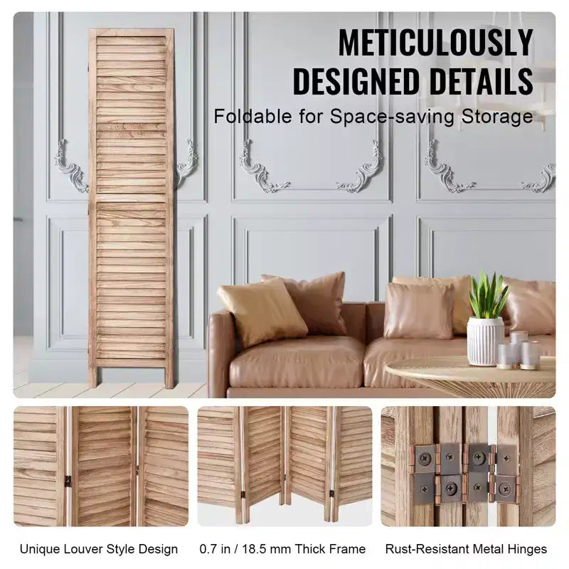 VEVOR Divisorio in Legno, Divisorio Pieghevole a 8 Pannelli, Schermo per Privacy, Divisorio Interno con Persianatura, Altezza 170 cm, Divisorio Decorativo Portatile