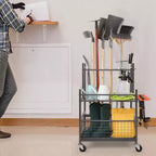 Organizzatore attrezzi da giardino VEVOR, 16 scomparti con ganci, porta attrezzi da giardino a torre con ruote per organizzazione e stoccaggio in garage, per attrezzi a manico lungo/rastrelli