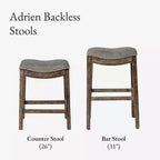Sgabello da bancone Maven Lane Adrien senza schienale con rivestimento in tessuto, 26"