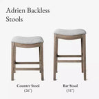 Sgabello da bancone Maven Lane Adrien senza schienale con rivestimento in tessuto, 26"