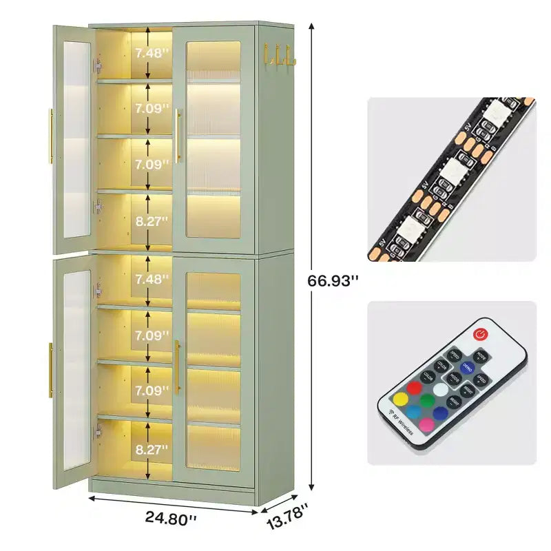 Libreria bianca MAYEERTY con luci LED, mobile espositivo con ante in acrilico e luce RGB controllabile da remoto