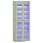 Libreria bianca MAYEERTY con luci LED, mobile espositivo con ante in acrilico e luce RGB controllabile da remoto