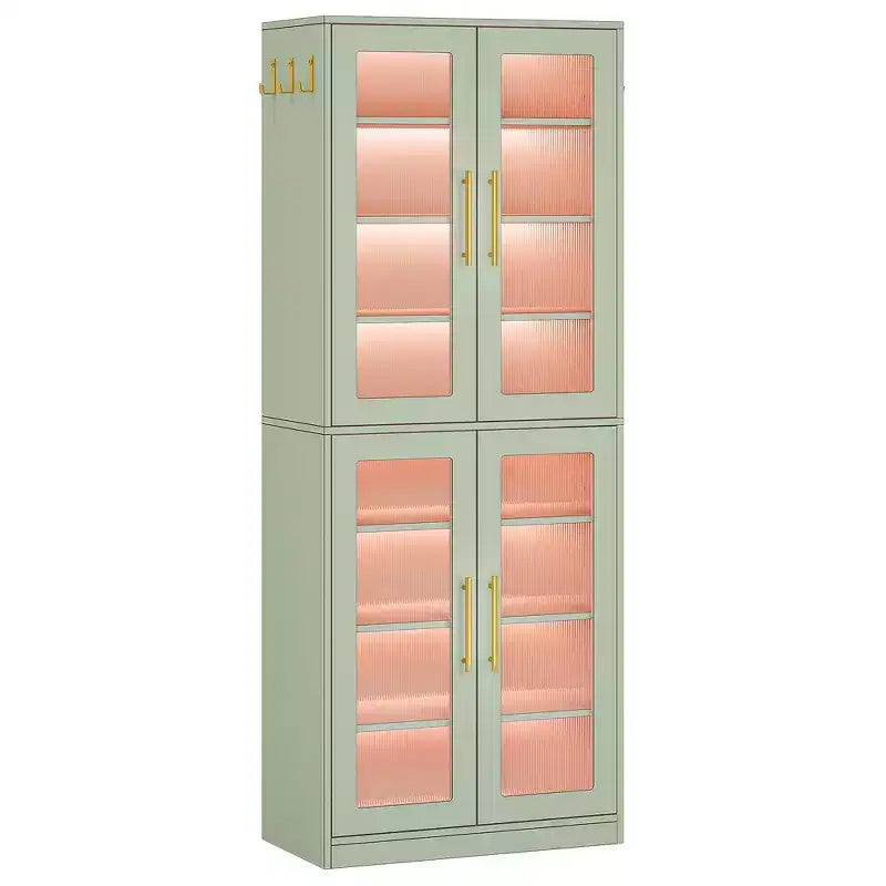 Libreria bianca MAYEERTY con luci LED, mobile espositivo con ante in acrilico e luce RGB controllabile da remoto
