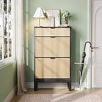 Garvee Shoe Storage Cabinet with 2/3/4 Flip Drawers,Farmhouse Fluted Shoe Organizer,Freestanding Hidden Slim Narrow Shoe Rack for Entryway,Foyer