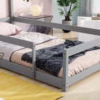 Okak Letto a pavimento con testiera a forma di casa, misura doppia, con sponde di sicurezza, struttura del letto moderna in legno a basso profilo per uso domestico