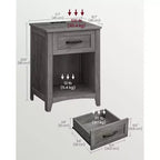 LIRY Set di 2 comodini da fattoria con stazione di ricarica USB, cassetto e ripiano aperto, tavolino da notte per l'arredamento della casa, Grigio Nebbia