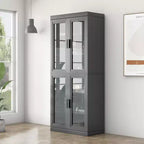 72x31x16 Credenza in legno con ante in vetro, armadietto contenitore nero con ripiani regolabili per cucina, camera da letto, soggiorno/sala da pranzo