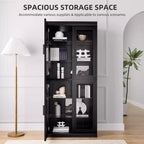72x31x16 Credenza in legno con ante in vetro, armadietto contenitore nero con ripiani regolabili per cucina, camera da letto, soggiorno/sala da pranzo