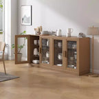 Mobile contenitore in legno 31x62x16, organizer con ripiani regolabili e ante in vetro per cucina, camera da letto, ingresso, soggiorno, sala da pranzo