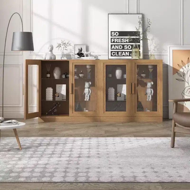 Mobile contenitore in legno 31x62x16, organizer con ripiani regolabili e ante in vetro per cucina, camera da letto, ingresso, soggiorno, sala da pranzo