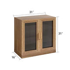 Mobile contenitore in legno 31x62x16, organizer con ripiani regolabili e ante in vetro per cucina, camera da letto, ingresso, soggiorno, sala da pranzo