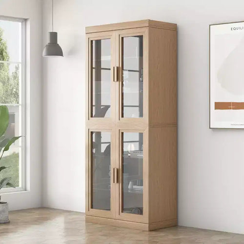 72x31x16 Wood Accent Cabinet, Storage Organizer with Adjustable Shelves and Glass Doors for Kitchen Bedroom Entryway Living/Dinning Room