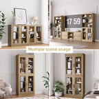 Mobiletto multiuso in legno 72x31x16, organizer portaoggetti con ripiani regolabili e ante in vetro per cucina, camera da letto, ingresso, soggiorno/sala da pranzo