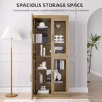Mobiletto multiuso in legno 72x31x16, organizer portaoggetti con ripiani regolabili e ante in vetro per cucina, camera da letto, ingresso, soggiorno/sala da pranzo