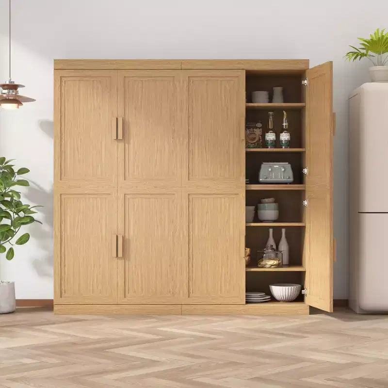 Mobiletto d'accento in legno 62x62x16 cm in colore naturale, organizer contenitore con ripiani regolabili per cucina, camera da letto, ingresso, soggiorno, sala da pranzo