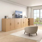 Mobiletto d'accento in legno 62x62x16 cm in colore naturale, organizer contenitore con ripiani regolabili per cucina, camera da letto, ingresso, soggiorno, sala da pranzo