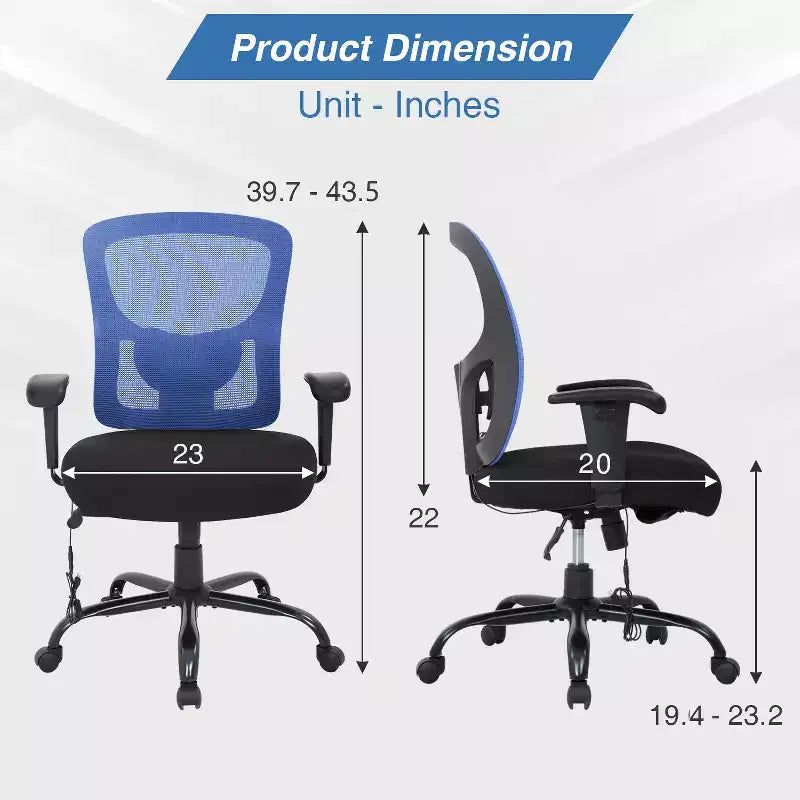 BestMassage Sedia da Ufficio Ergonomica per Persone Robuste Fino a 180 kg, Sedia da Scrivania in Rete per Persone di Taglia Forte
