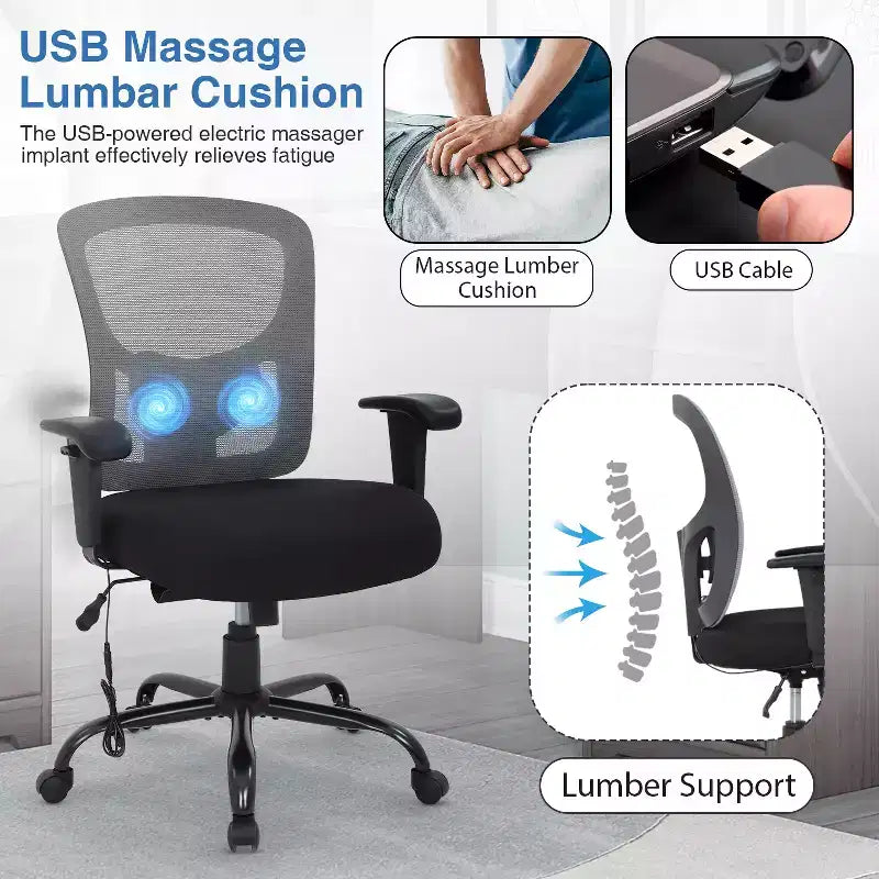 BestMassage Sedia da Ufficio Ergonomica per Persone Robuste Fino a 180 kg, Sedia da Scrivania in Rete per Persone di Taglia Forte