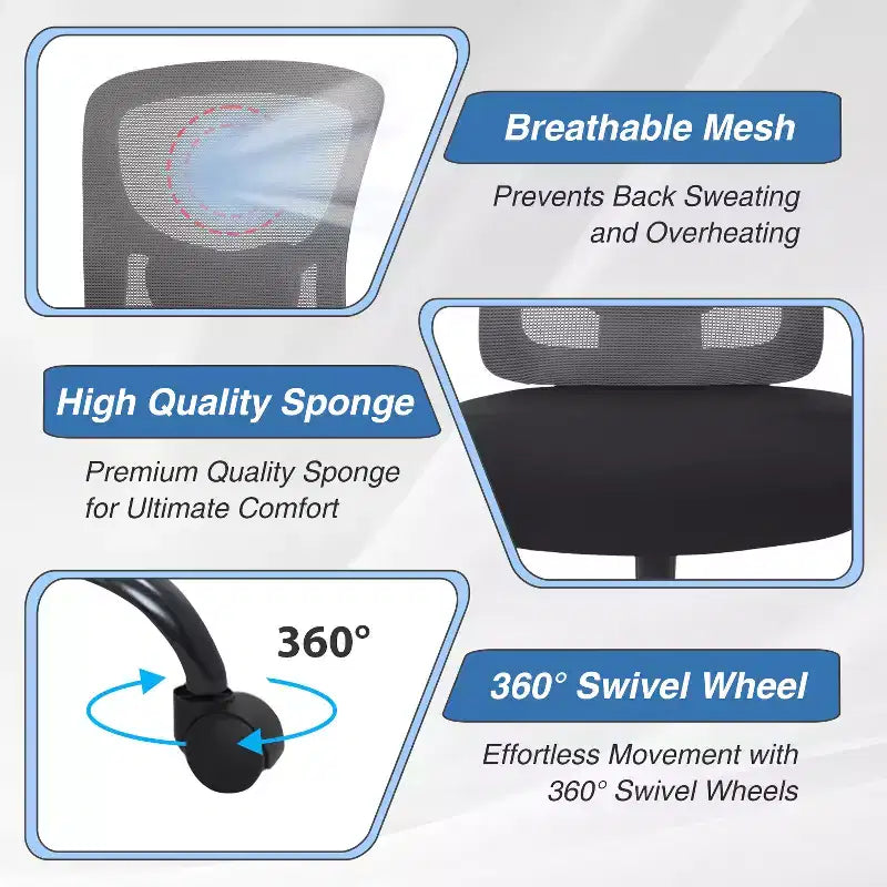 BestMassage Sedia da Ufficio Ergonomica per Persone Robuste Fino a 180 kg, Sedia da Scrivania in Rete per Persone di Taglia Forte