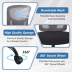 BestMassage Sedia da Ufficio Ergonomica per Persone Robuste Fino a 180 kg, Sedia da Scrivania in Rete per Persone di Taglia Forte