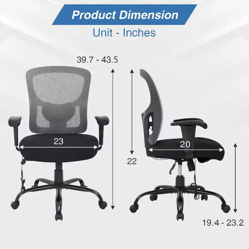 BestMassage Sedia da Ufficio Ergonomica per Persone Robuste Fino a 180 kg, Sedia da Scrivania in Rete per Persone di Taglia Forte