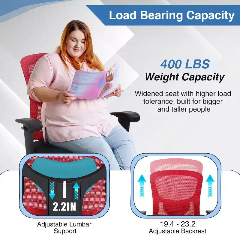 BestMassage Sedia da Ufficio Ergonomica per Persone Robuste Fino a 180 kg, Sedia da Scrivania in Rete per Persone di Taglia Forte