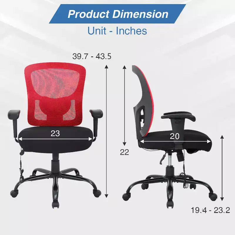 BestMassage Sedia da Ufficio Ergonomica per Persone Robuste Fino a 180 kg, Sedia da Scrivania in Rete per Persone di Taglia Forte