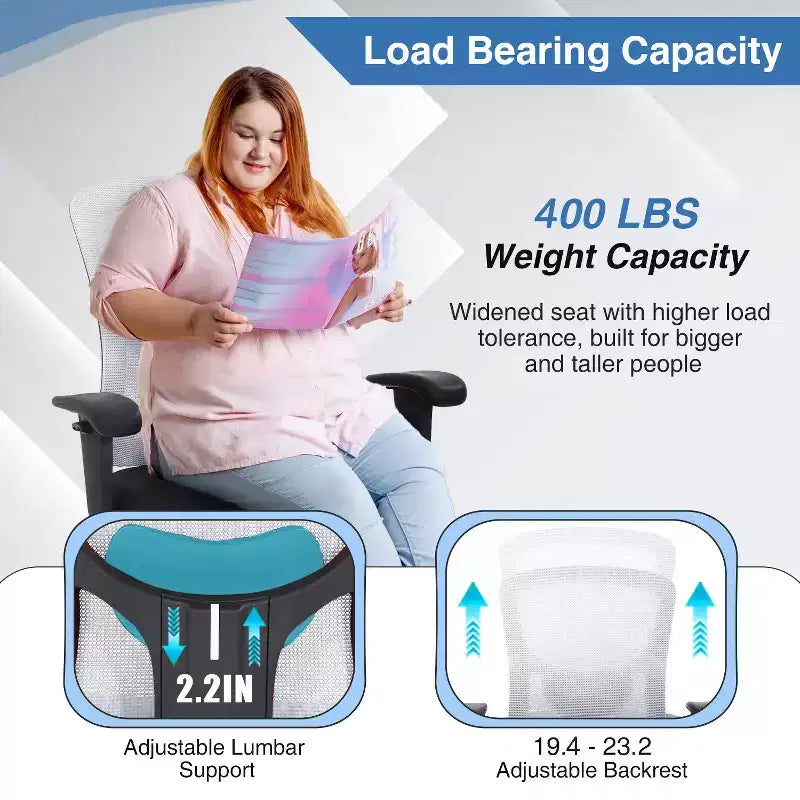 BestMassage Sedia da Ufficio Ergonomica per Persone Robuste Fino a 180 kg, Sedia da Scrivania in Rete per Persone di Taglia Forte