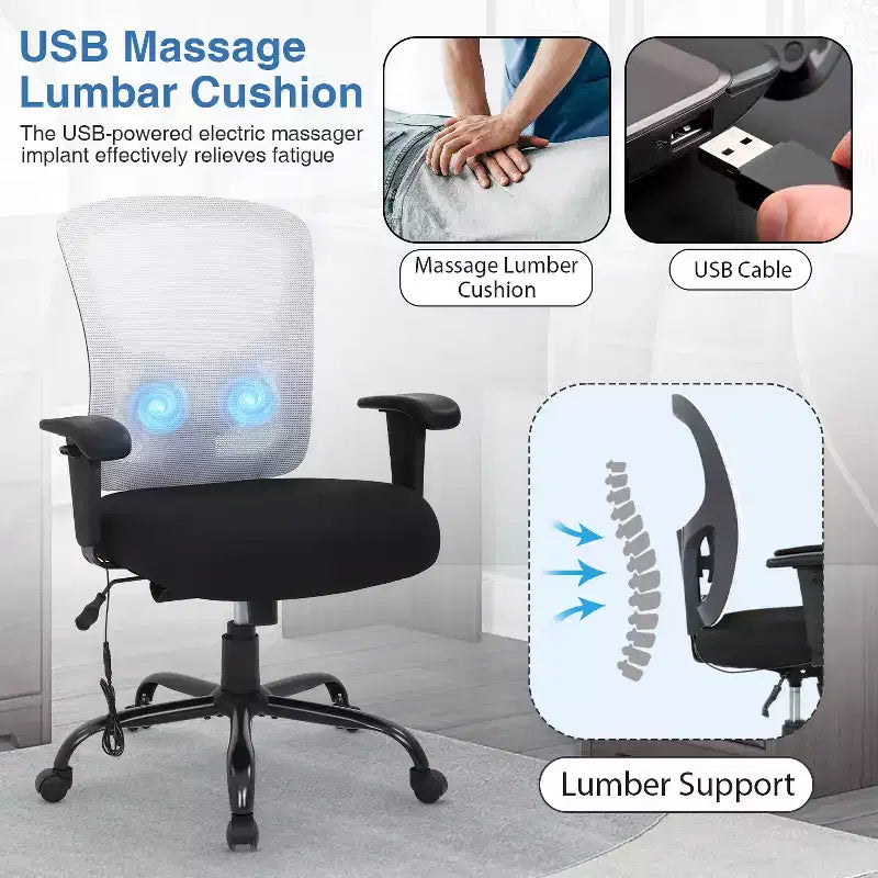 BestMassage Sedia da Ufficio Ergonomica per Persone Robuste Fino a 180 kg, Sedia da Scrivania in Rete per Persone di Taglia Forte