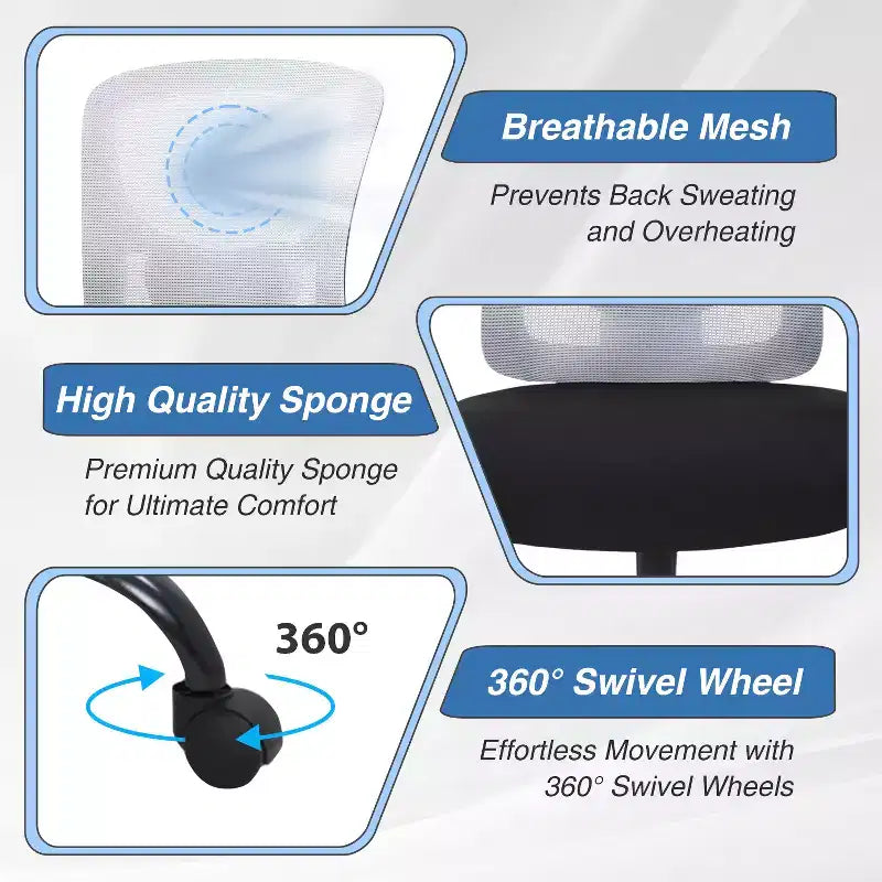 BestMassage Sedia da Ufficio Ergonomica per Persone Robuste Fino a 180 kg, Sedia da Scrivania in Rete per Persone di Taglia Forte