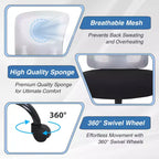 BestMassage Sedia da Ufficio Ergonomica per Persone Robuste Fino a 180 kg, Sedia da Scrivania in Rete per Persone di Taglia Forte