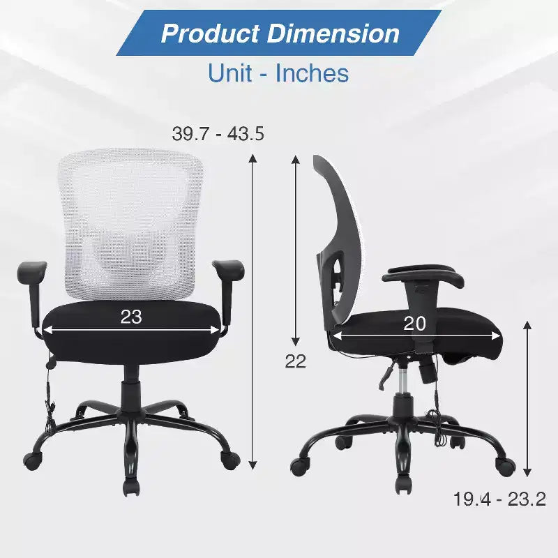 BestMassage Sedia da Ufficio Ergonomica per Persone Robuste Fino a 180 kg, Sedia da Scrivania in Rete per Persone di Taglia Forte