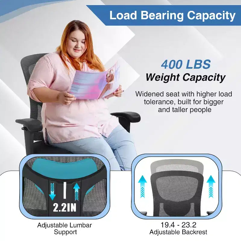 BestMassage Sedia da Ufficio Ergonomica per Persone Robuste Fino a 180 kg, Sedia da Scrivania in Rete per Persone di Taglia Forte