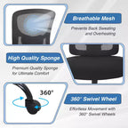 BestMassage Sedia da Ufficio Ergonomica per Persone Robuste Fino a 180 kg, Sedia da Scrivania in Rete per Persone di Taglia Forte