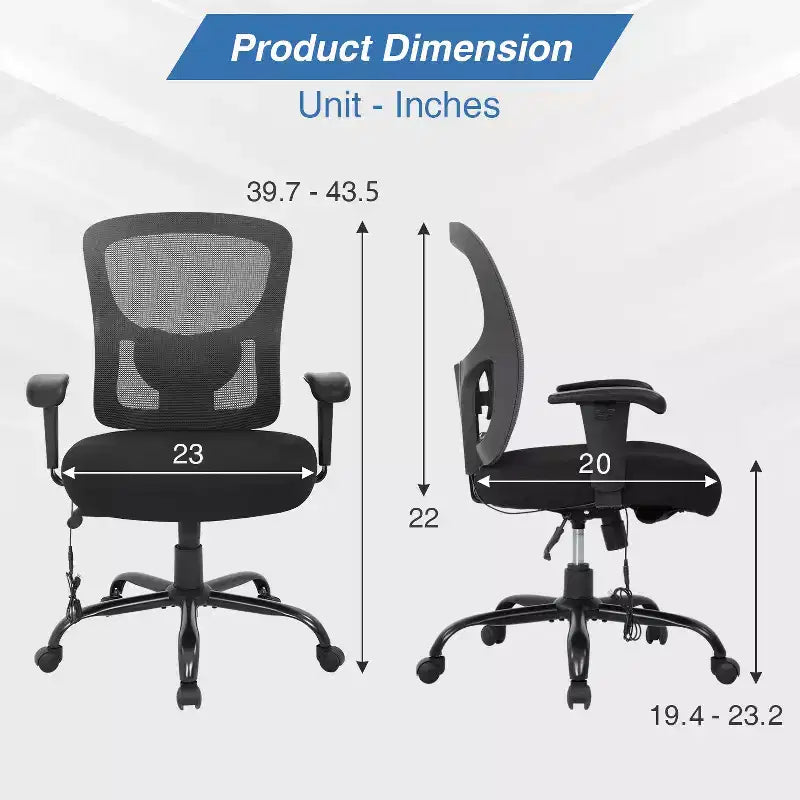 BestMassage Sedia da Ufficio Ergonomica per Persone Robuste Fino a 180 kg, Sedia da Scrivania in Rete per Persone di Taglia Forte