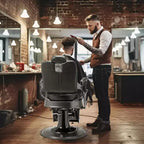 Sedia da barbiere idraulica reclinabile ergonomica Karl Home Attrezzatura da salone per parrucchieri e spa in nero con braccioli