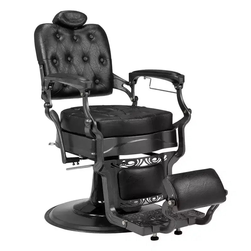 Sedia da barbiere idraulica reclinabile ergonomica Karl Home Attrezzatura da salone per parrucchieri e spa in nero con braccioli