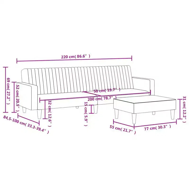 vidaXL Set Divano Letto Convertibile a 2 Pezzi con Poggiapiedi in Lussuoso Velluto Grigio Scuro, Mobile Versatile per Soggiorno o Salotto