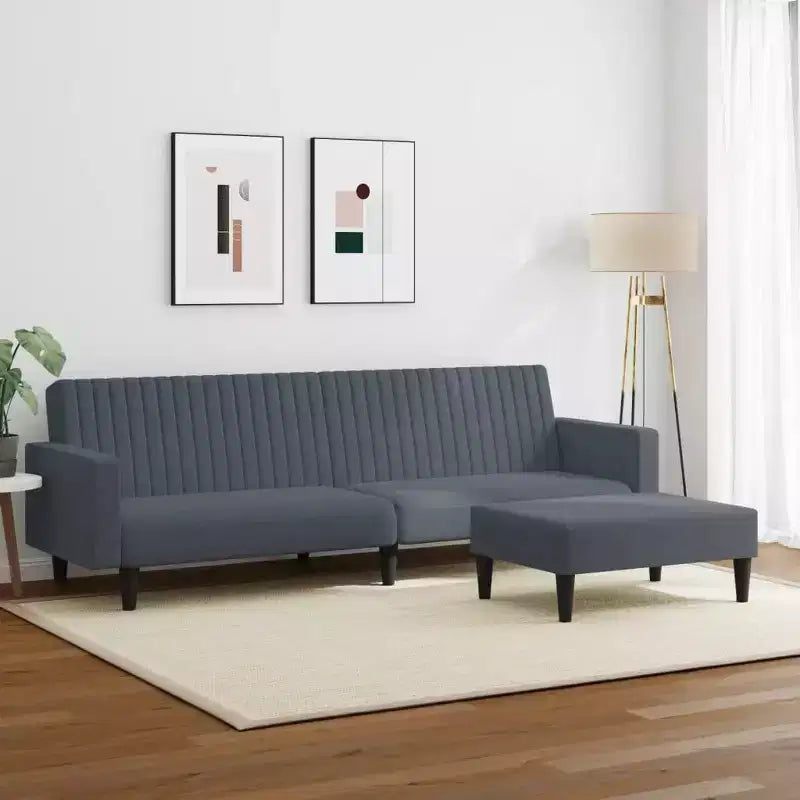 vidaXL Set Divano Letto Convertibile a 2 Pezzi con Poggiapiedi in Lussuoso Velluto Grigio Scuro, Mobile Versatile per Soggiorno o Salotto