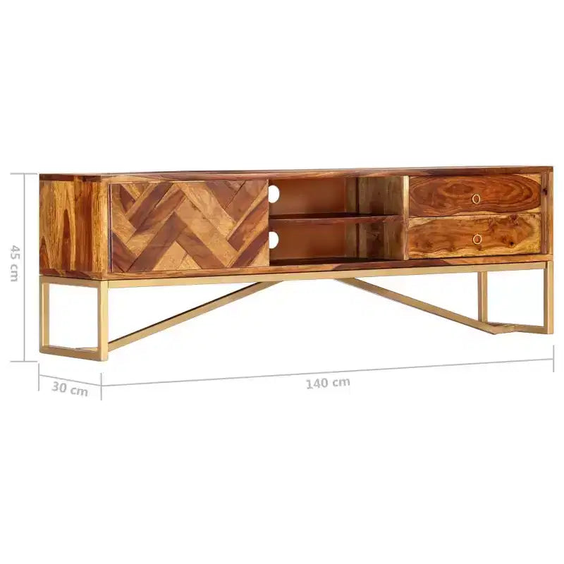 vidaXL Mobile TV Marrone in Legno Massello di Sheesham, Ferro verniciato a polvere color ottone