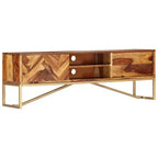 vidaXL Mobile TV Marrone in Legno Massello di Sheesham, Ferro verniciato a polvere color ottone