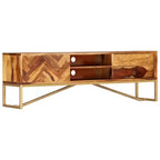 vidaXL Mobile TV Marrone in Legno Massello di Sheesham, Ferro verniciato a polvere color ottone