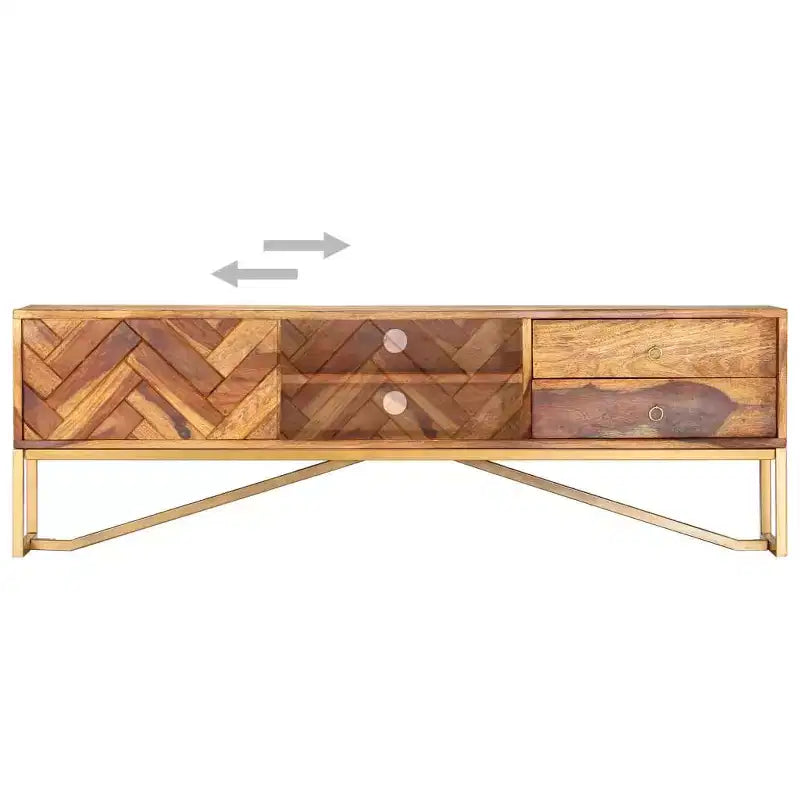 vidaXL Mobile TV Marrone in Legno Massello di Sheesham, Ferro verniciato a polvere color ottone
