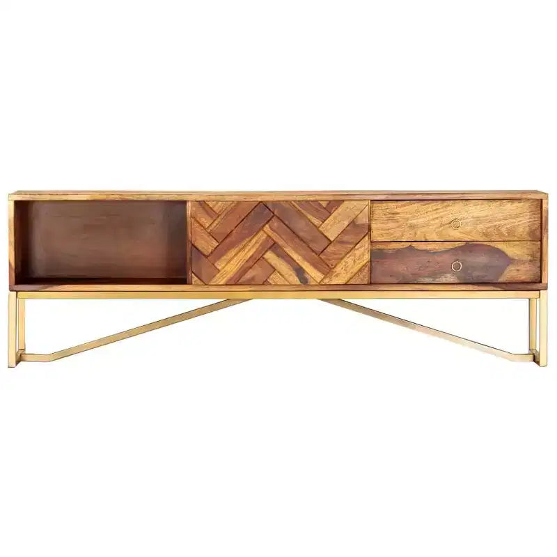 vidaXL Mobile TV Marrone in Legno Massello di Sheesham, Ferro verniciato a polvere color ottone
