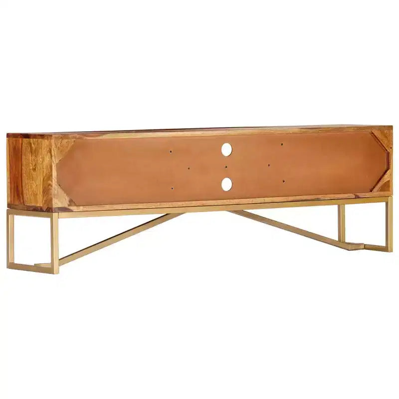 vidaXL Mobile TV Marrone in Legno Massello di Sheesham, Ferro verniciato a polvere color ottone