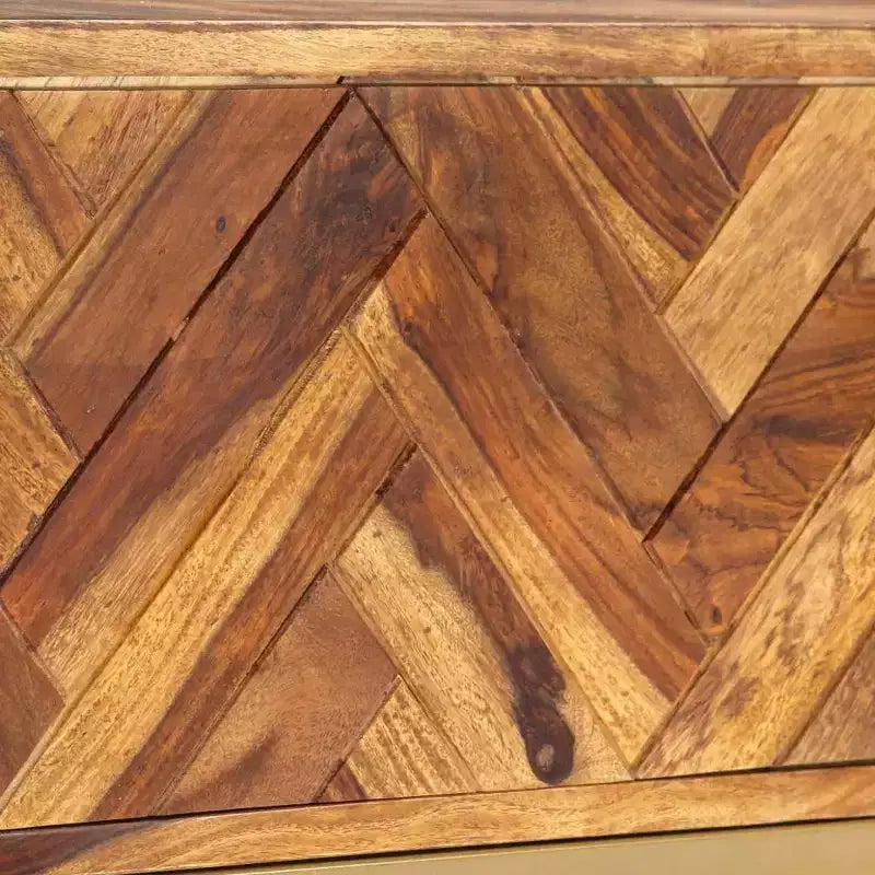 vidaXL Mobile TV Marrone in Legno Massello di Sheesham, Ferro verniciato a polvere color ottone