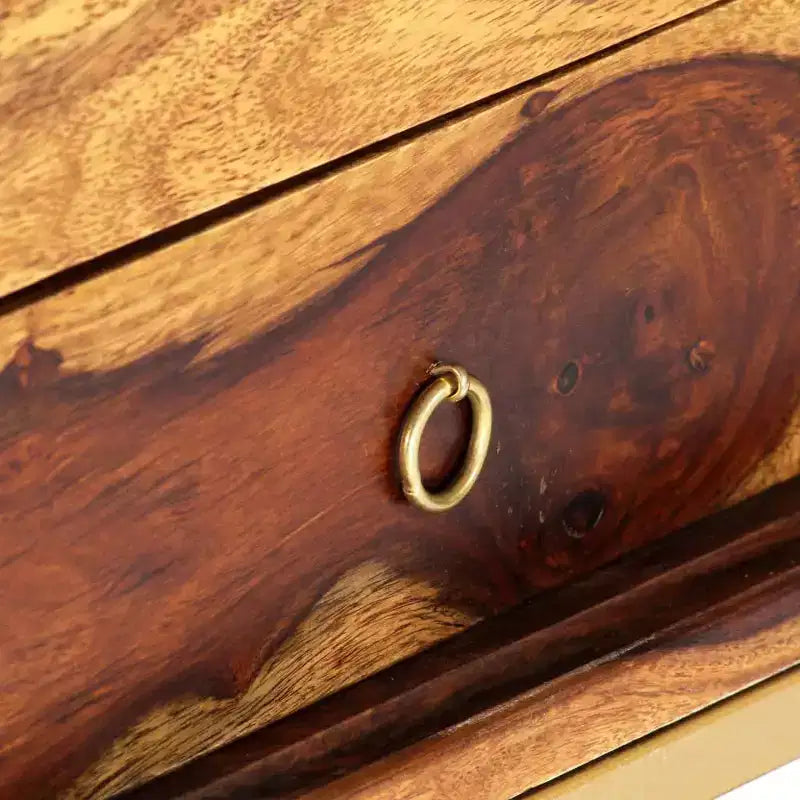 vidaXL Mobile TV Marrone in Legno Massello di Sheesham, Ferro verniciato a polvere color ottone