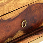 vidaXL Mobile TV Marrone in Legno Massello di Sheesham, Ferro verniciato a polvere color ottone
