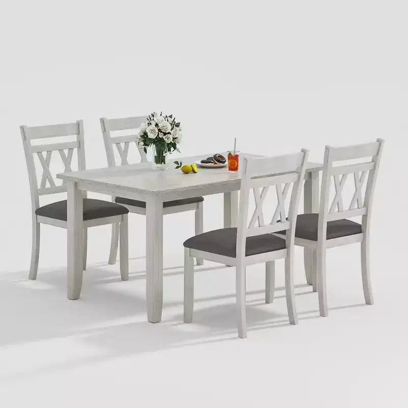 Set tavolo da pranzo VECELO in stile rustico, tavolo in legno di gomma con 4/6 sedie imbottite, grigio
